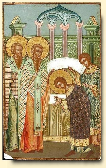 Η χειροτονία του Αγίου Νικολάου εις Διάκονον, Ρωσσική εικόνα, 19ος αι.